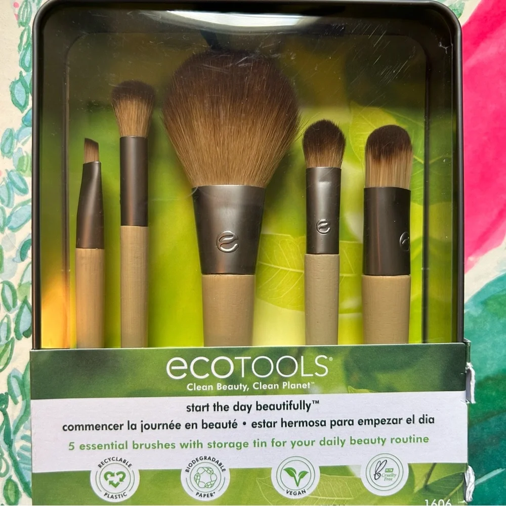 Ecotools Start the Day Beautifully Kit Makeup Brush Set 5 Brushes and Tin Gift
